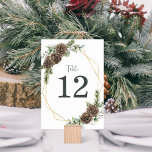 Elegant Winter Watercolor Greenery Gräs Bröllop Bordsnummer<br><div class="desc">Lägg till de avslutande beröringspunkterna till din vinterbröllopsdekoration i bord med de här bordsnumren, med ett guld-geometriskt ram som är dekorerat med vintern vattenfärgsgrön och gräs-koner och accentuerat med snöbär. Sök efter matchande produkter i samlingen och känn dig fri att meddela mig genom Zazzle-Chattan om du behöver designtsvagheter eller flera...</div>