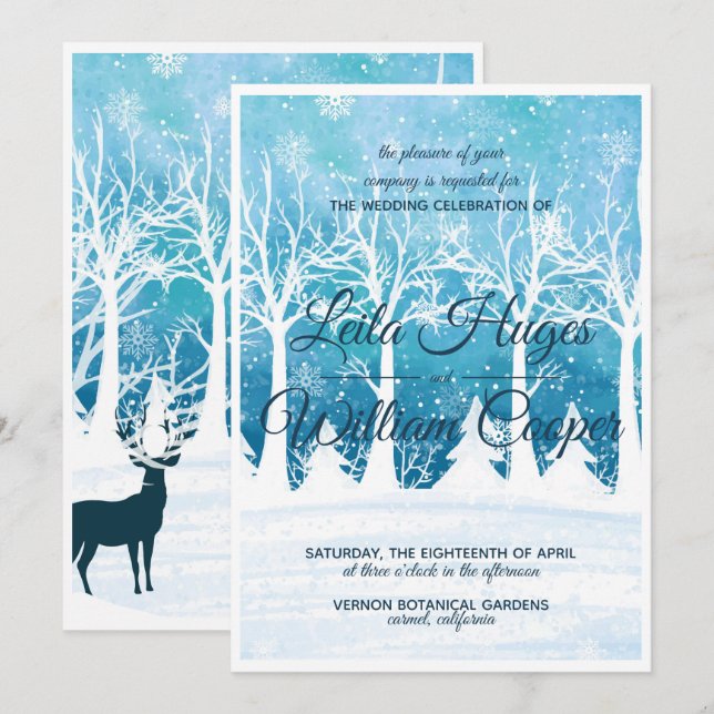 Elegant Winter Wedding Blu Inbjudningar (Fram/baksida)
