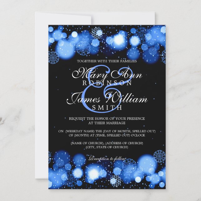 Elegant Winter Wedding Blue Ljus Inbjudningar (Framsida)