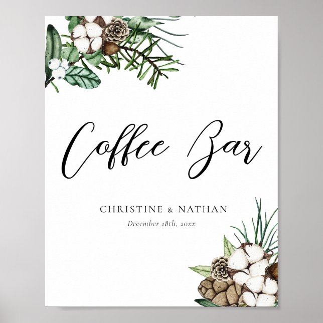 Elegant Winter Wedding Coffee Pub Sign Poster (Framsidan)