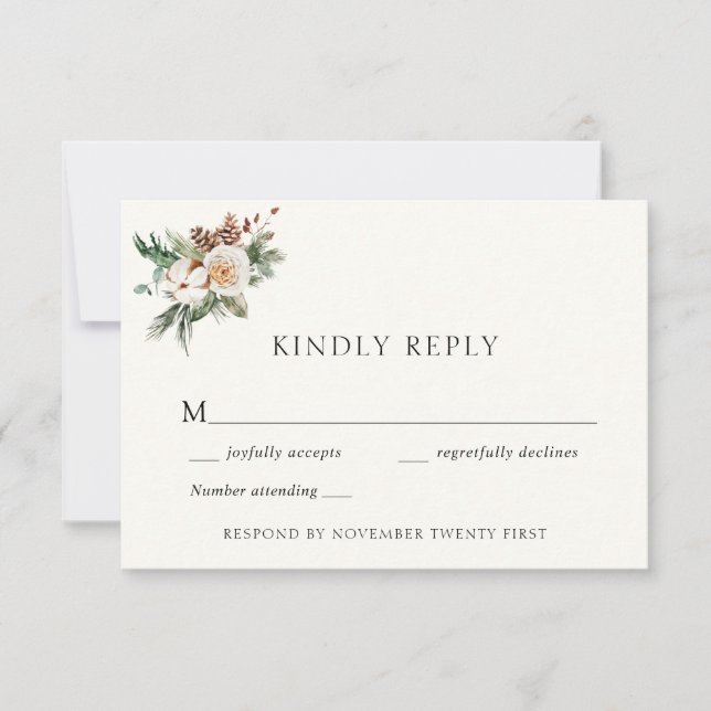 Elegant Winter Wedding Greenery Responcard Inbjudningar (Framsida)