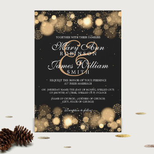 Elegant Winter Wedding Guld Ljus Inbjudningar