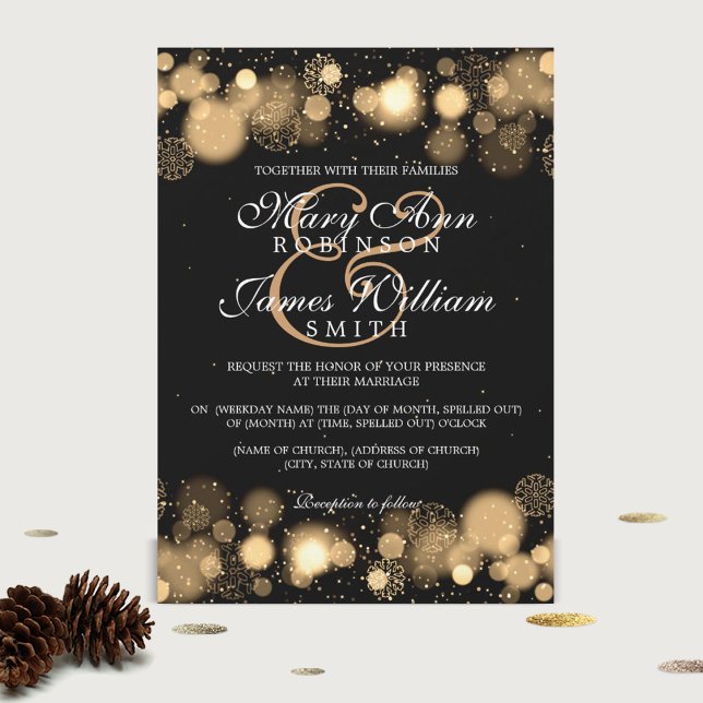 Elegant Winter Wedding Guld Ljus Inbjudningar (Skapare uppladdad)