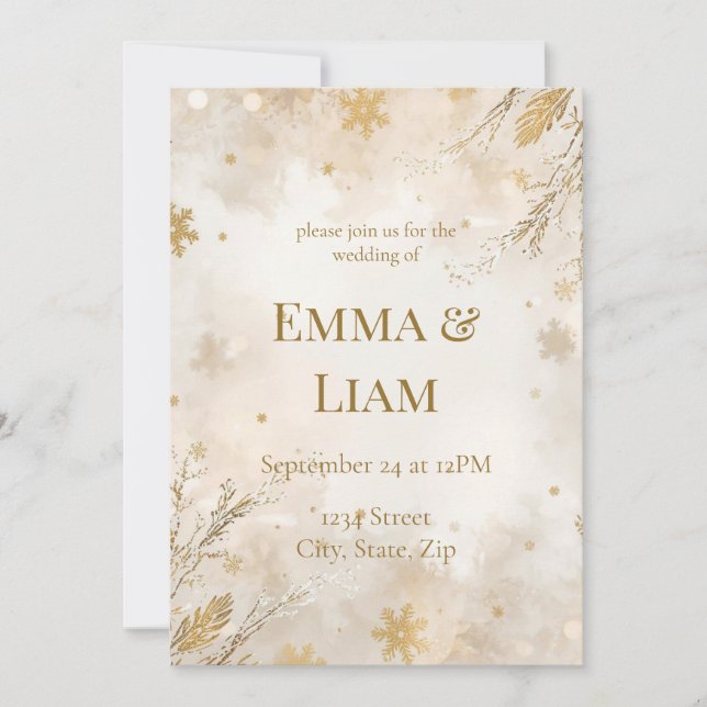 Elegant Winter Wedding Invitation | Ivory & Gold Inbjudningar (Framsida)