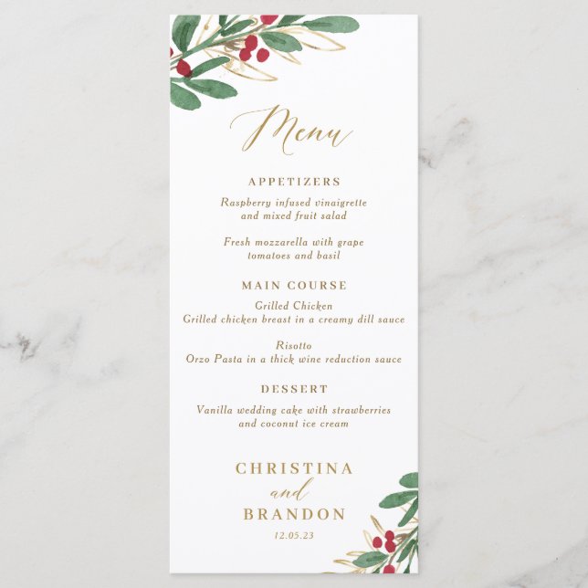 Elegant Winter Wedding Menu eller julmeny Meny (Framsida)
