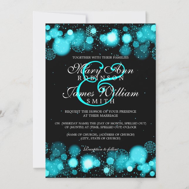 Elegant Winter Wedding Turquoise Ljus Inbjudningar (Framsida)