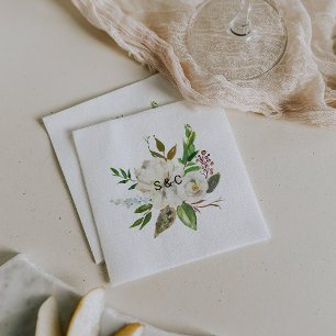 Elegant Winter White Peony Bröllop Napkin Pappersservett