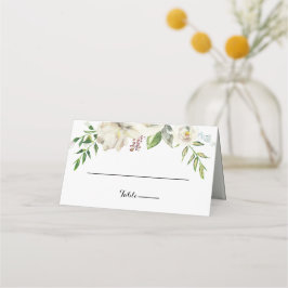 Elegant Winter White Peony Bröllop Place Card Placeringskort