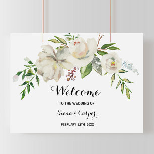Elegant Winter White Peony Välkommen Bröllop Poster