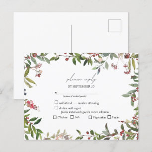 Elegant Winter WildblommBerry Bröllop OSA Inbjudan Vykort