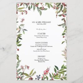 Elegant Winter Wildblommry Berry Bröllop Menu