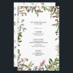 Elegant Winter Wildblommry Berry Bröllop Menu<br><div class="desc">Vår Elegant Winter Wildblomberry 5, 5" x 8, 5" Bröllop Menu är perfekt för det naturnära paret. På menyns framsida finns en vacker naturfärgsblomma och röd bärplansmotiv ram, och baksidan av menyn är dekorerad med motsvarande vattenfärg mönster, för ett sammanhängande utseende. Anpassa dina detaljer som accentueras med en vacker, modern,...</div>