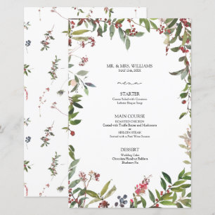 Elegant Winter Wildblommry Berry Bröllop Menu