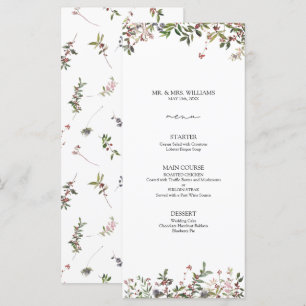 Elegant Winter Wildblommry Berry Bröllop Menu Meny