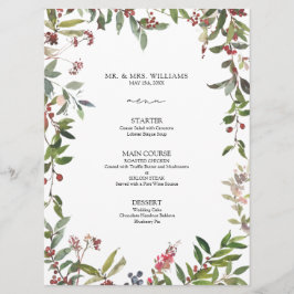 Elegant Winter Wildblommry Berry Bröllop Menu Meny