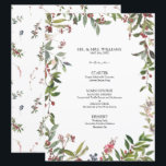 Elegant Winter Wildblommry Berry Bröllop Menu Meny<br><div class="desc">Vår Elegant Winter Wildblomberry 6, 5" x 8, 75" Bröllop Menu är perfekt för det naturnära paret. På menyns framsida finns en vacker naturfärgsblomma och röd bärplansmotiv ram, och baksidan av menyn är dekorerad med motsvarande vattenfärg mönster, för ett sammanhängande utseende. Anpassa dina detaljer som accentueras med en vacker, modern,...</div>