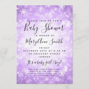 Elegant Winter Wonderland Baby Shower Lila Inbjudningar