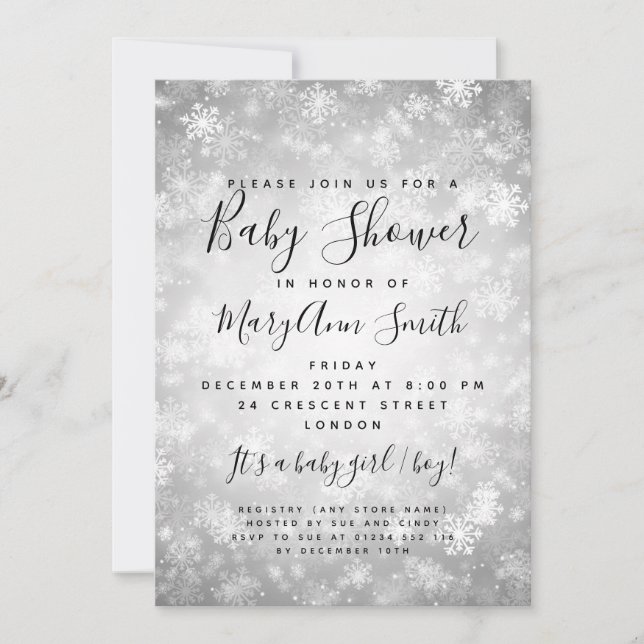 Elegant Winter Wonderland Baby Shower Silver Inbjudningar (Framsida)