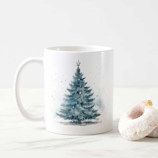 Elegant Winter Wonderland Blue Julgran Kaffemugg (Med munk)