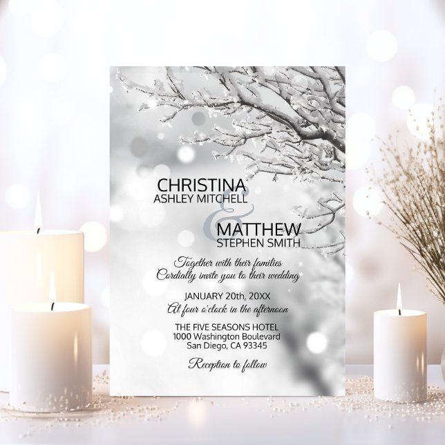 Elegant Winter Wonderland Snö Snöflingor BRÖLLOP Inbjudningar (Elegant Winter Wonderland Snow Snowflakes WEDDING Invitation)