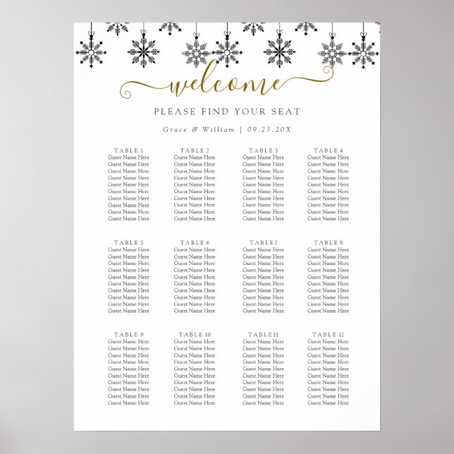 Elegant Winter Wonderland Snöflingor bröllop Poster (Framsidan)