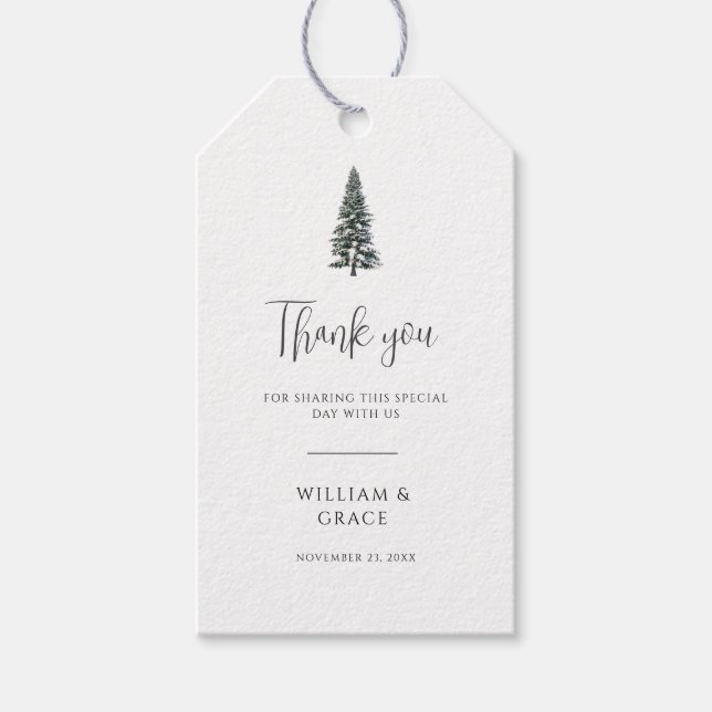 Elegant Winter Wonderland Snöflingor bröllop Presentetikett (Framsidan)