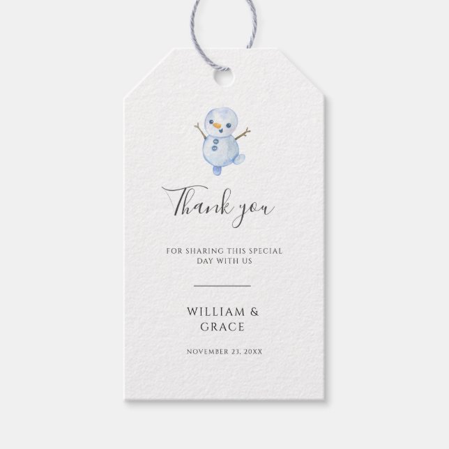 Elegant Winter Wonderland Snöflingor bröllop Presentetikett (Framsidan)