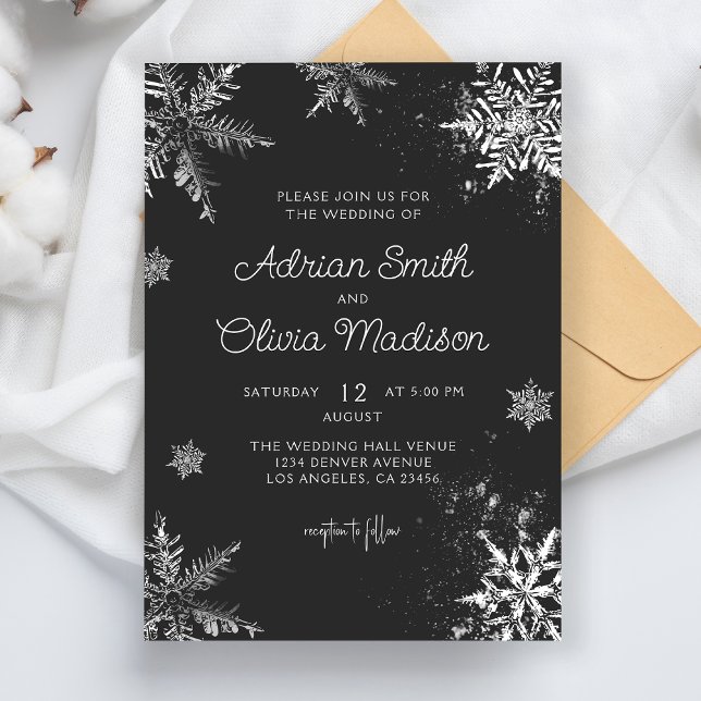 Elegant Winter Wonderland Snowflake Silver Bröllop Inbjudningar (Skapare uppladdad)