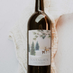 Elegant Winter Woodland Baby Shower Vinflaska Etikett