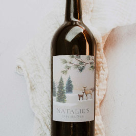 Elegant Winter Woodland Baby Shower Vinflaska Etikett
