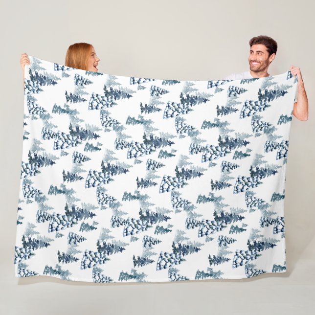 Elegant Winter Woodland Snowy Fir-jul Fleecefilt (På plats)