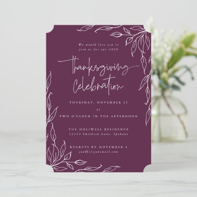 Elegant Winterberry Modern Löv Motif Thanksgiving Inbjudningar (Stående Fram)
