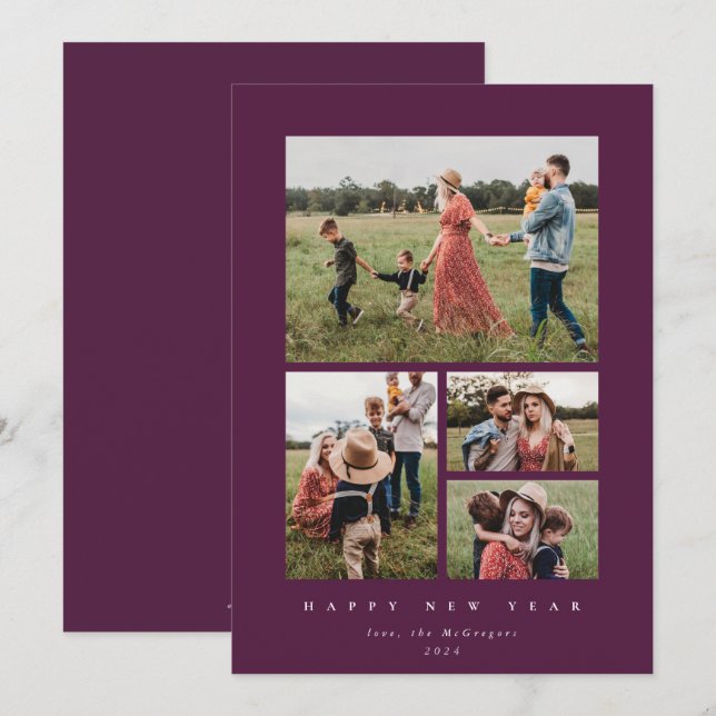 Elegant Winterberry Ram 4 Photo Gott nytt år Julkort (Fram/baksida)