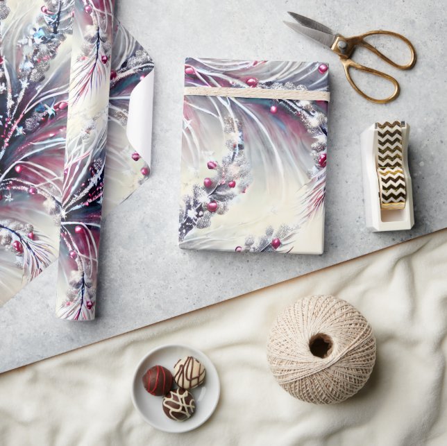 Elegant Winterberry & Snö Beaded Julens Blommigt Presentpapper (Hantverk)