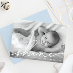Elegant Wish | Hanukkah Photo Julkort<br><div class="desc">semesterhälsningar med chicen Hanukkah-fotokort som innehåller ditt favoritutfallsorienterade vågrät eller landskapsinriktat foto. "Shine" visas som ett vitt textöverlägg i elegant-handskrivna skripttypografi. Anpassa med namn och året längs grund. Kort går tillbaka till rand med blå vattenfärg med snötäcke.</div>
