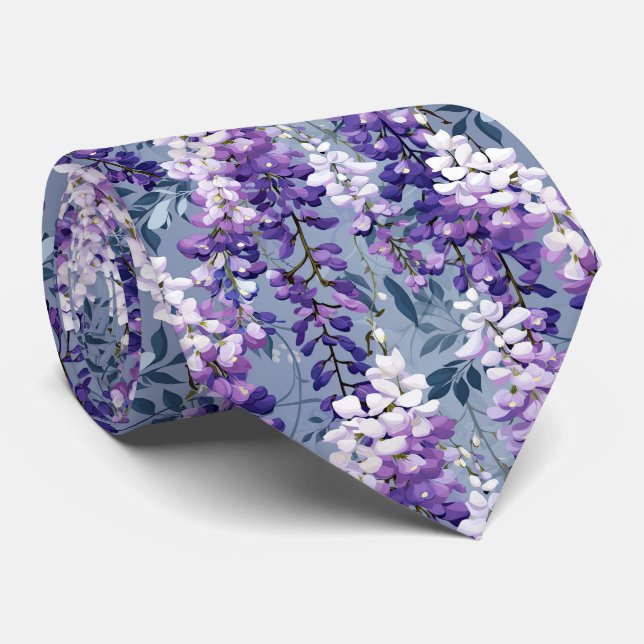 Elegant wisteri-blommönster med sida vid sida slips (Rullad)