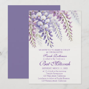 Elegant Wisteria Blommig Lila Bat Mitzvah Inbjudningar