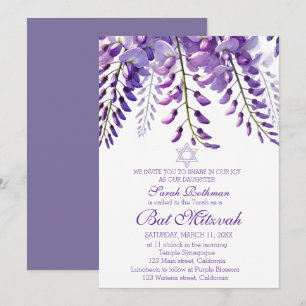 Elegant Wisteria Blommig Lila Bat Mitzvah Inbjudningar