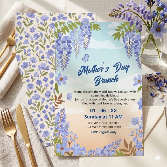 Elegant Wisteria Blommig Morsdagsbrunch  Inbjudningar (Skapare uppladdad)
