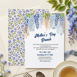Elegant Wisteria Blommig Morsdagsbrunch Inbjudningar