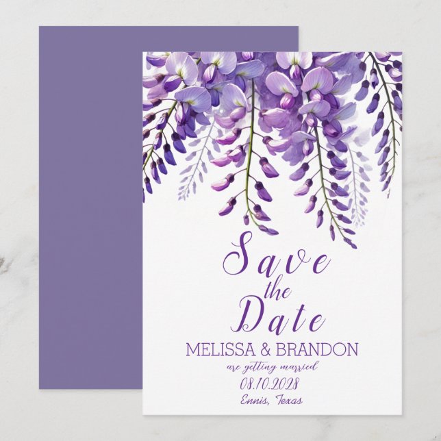Elegant Wisteria Blommigt Lila Modern Bröllop Inbjudningar (Fram/baksida)