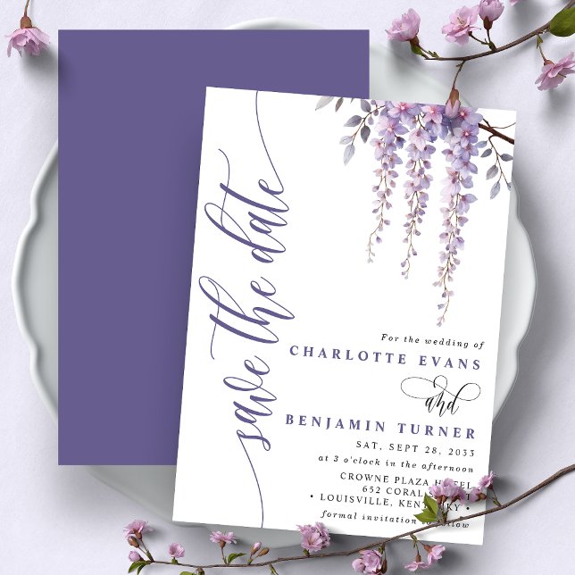 Elegant Wisteria-gren Blommig Spara datum-kort Inbjudningar (Skapare uppladdad)