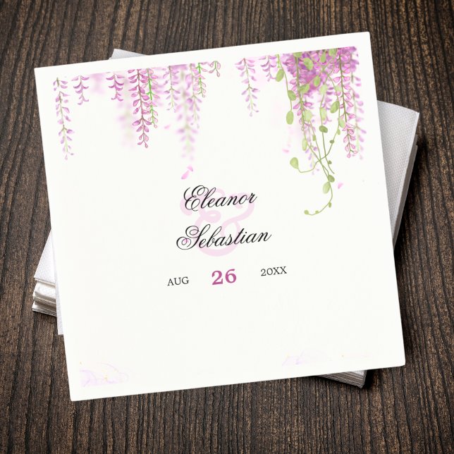 Elegant Wisteria Lila Bröllop Pappersservett (Elegant Wisteria Purple Wedding Napkins)