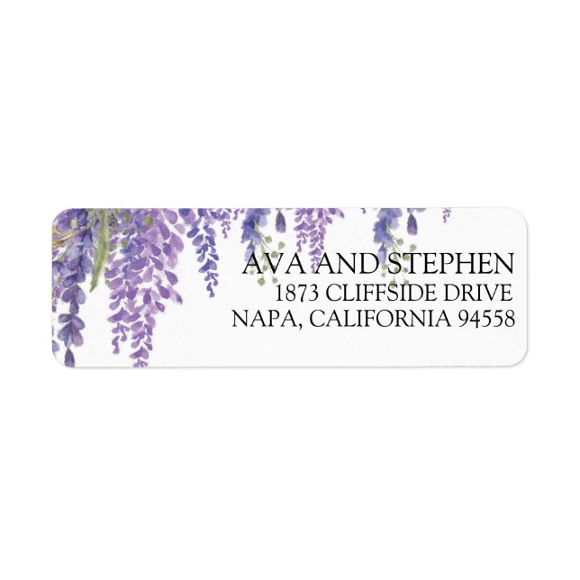 Elegant Wisteria träd Lila blommigt Returadress Etikett (Framsidan)