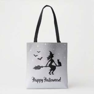 Elegant Witch Grått and Black Happy halloween Tygkasse