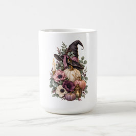 Elegant Witch Hat with Floral Pumpkins Kaffemugg