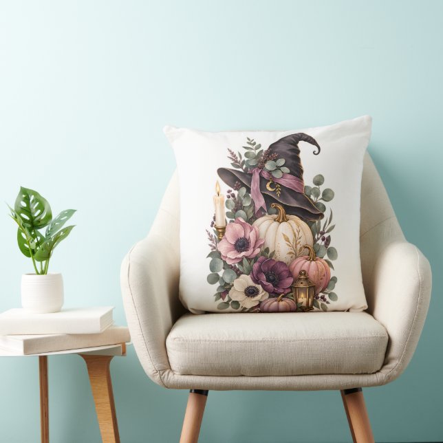 Elegant Witch Hat with Floral Pumpkins Kudde (Stol)