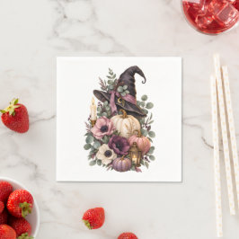 Elegant Witch Hat with Floral Pumpkins Pappersservett