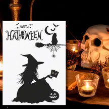 Elegant Witch Tarot Cat Måne & Stars Roligt Hallow