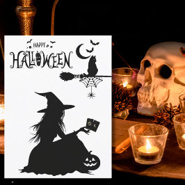 Elegant Witch Tarot Cat Måne & Stars Roligt Hallow Vykort
